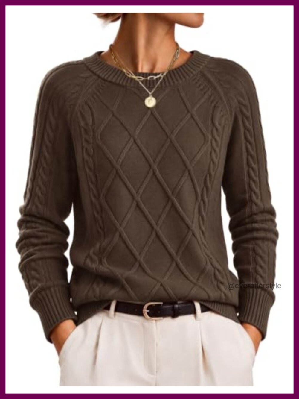 Cable Knit Sweater Crew Neck Long Sleeve Pullover Fall Winter Top